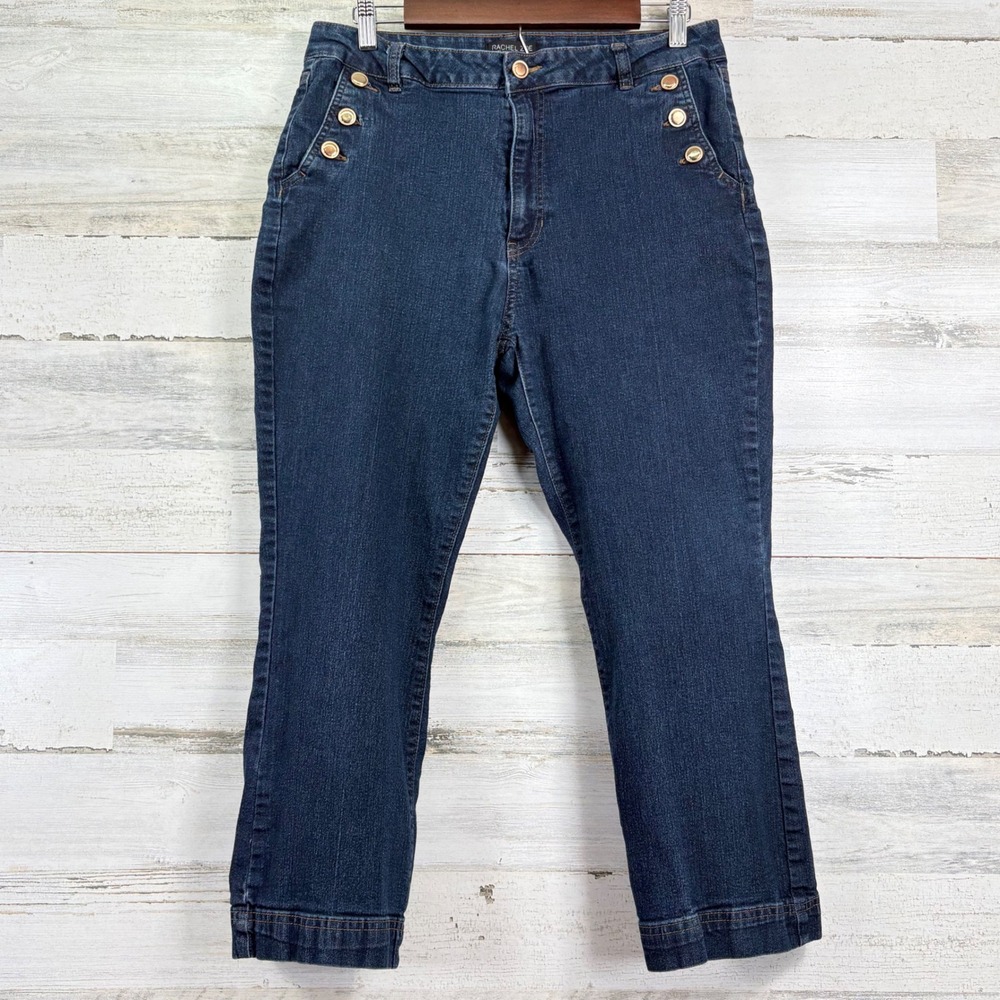 Rachel Zoe Sailor Jeans Womens 12 Dark Wash Blue High Rise Cropped Nautical Chic